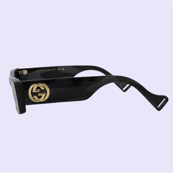 Gucci Black Rectangular Sunglasses with Gold Emblem